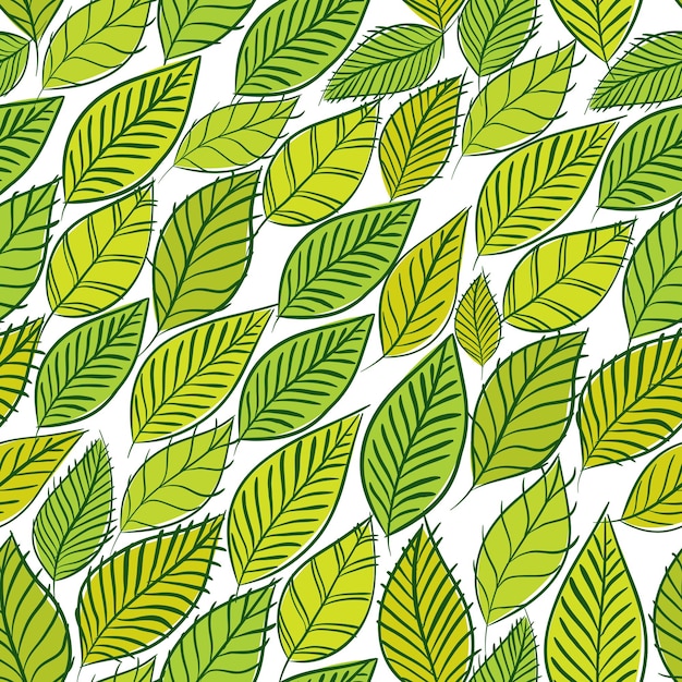 Green leaves seamless background, floral seamless pattern, hand drawn, vector.