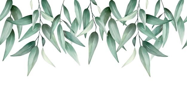 Green leaves seamless border High quality hand drawn vector design