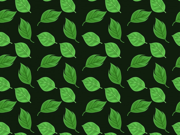 green leaves seamless pattern with dark background