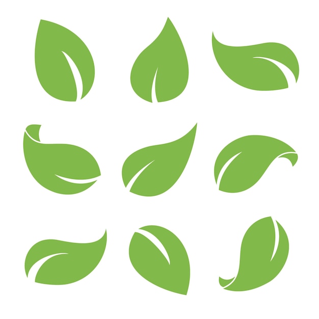 Green leaves set Vector icons for logo organic natural eco products cosmetic pharmacy medicine