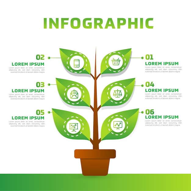 Vector green leaves and tree infographic. green business diagram, and template.