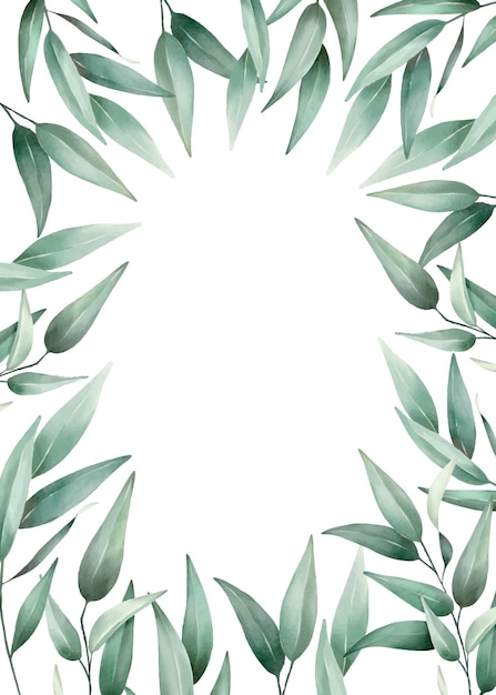 Green leaves watercolor frame High quality hand drawn vector design