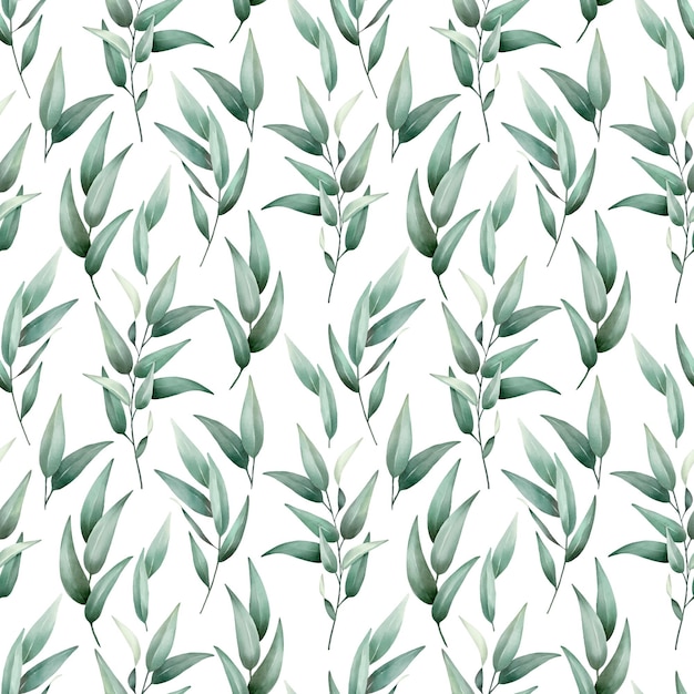 Green leaves watercolor seamless pattern High quality hand drawn vector design