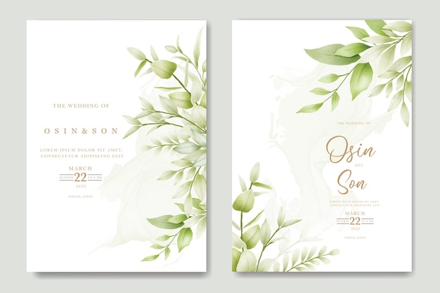 Green Leaves watercolor Wedding Invitation Card