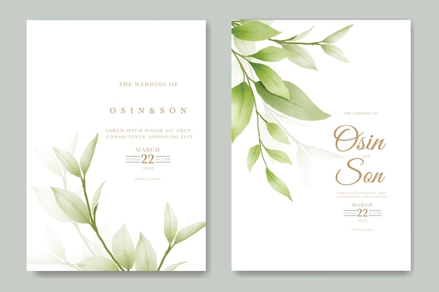 Green Leaves Wedding Invitation Card Template