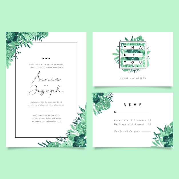 Green Leaves Wedding Invitation