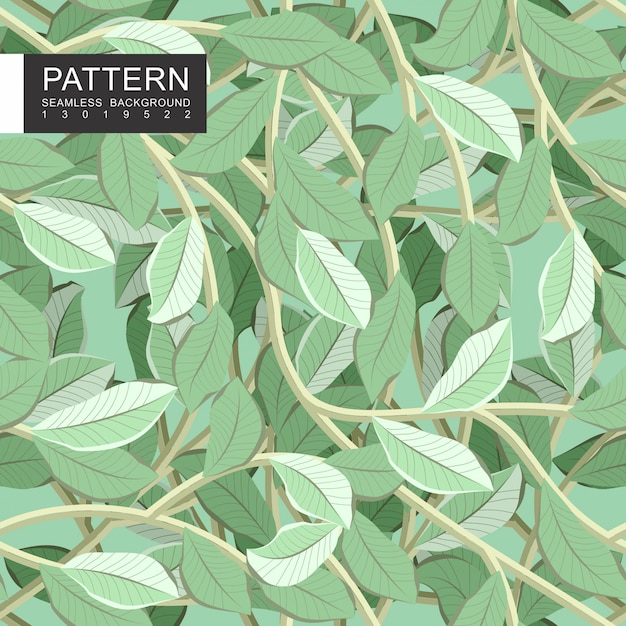 Green leaves with branches seamless pattern