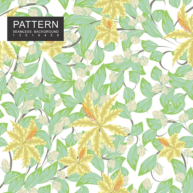 Green leaves with yellow flowers seamless pattern