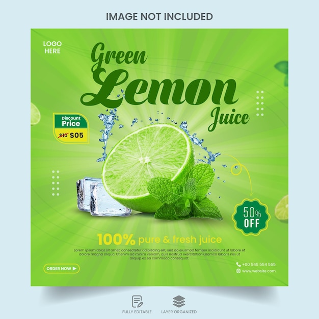 Green lemon juice social media post promotion banner template