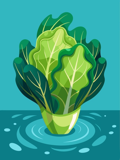 Vector green lettuce floating in teal water with ripples