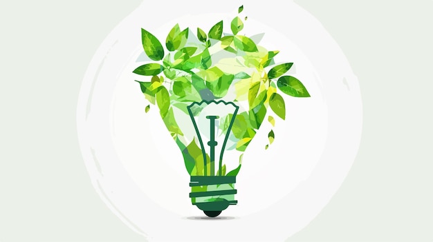 a green light bulb with a green plant inside of it