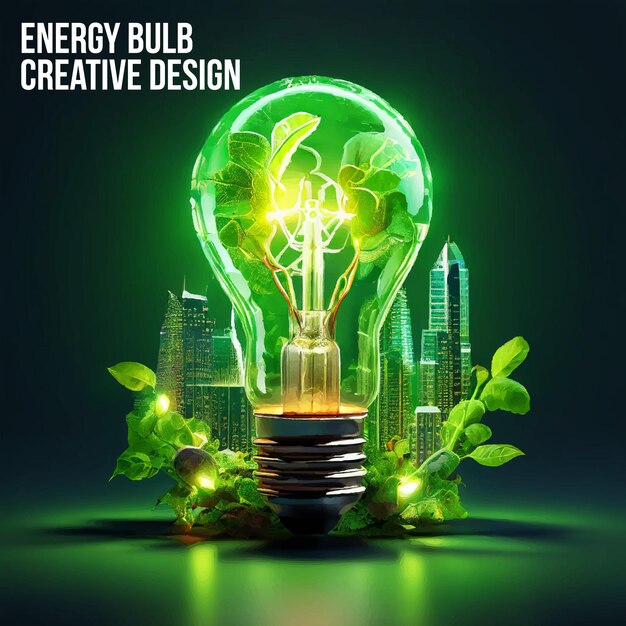 Vector green light bulb with the word energy design on it