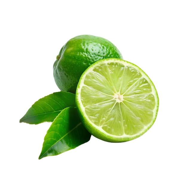 Vector green lime with leaves on transparent background