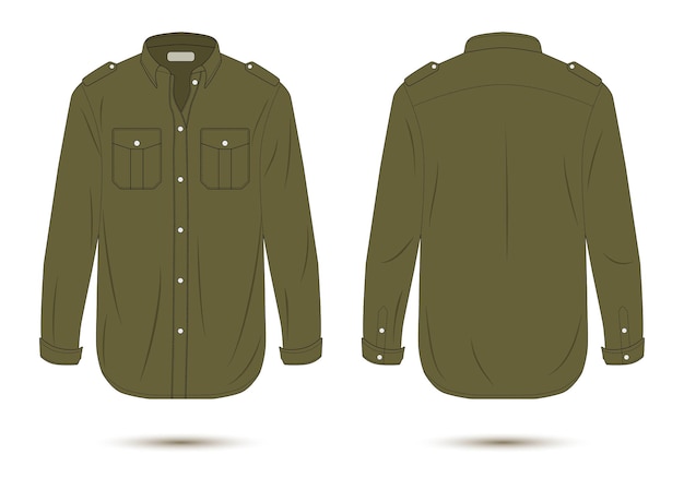 Vector green long sleeve military shirt mockup front and back view