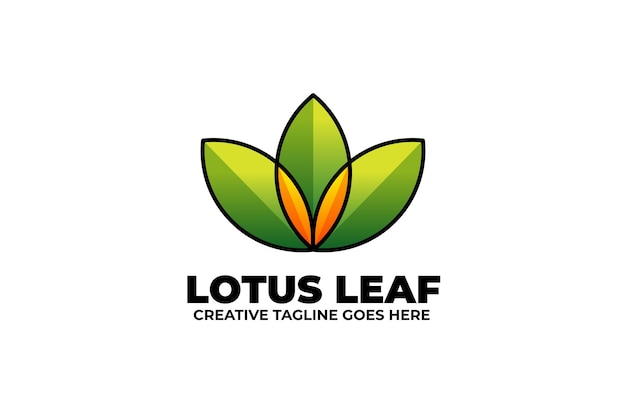 Green Lotus Leaf Monoline Gradient Logo