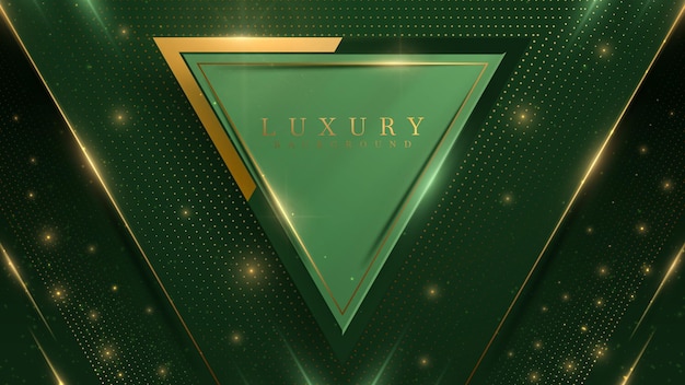 Green luxury background with golden triangle decoration with light effect elements