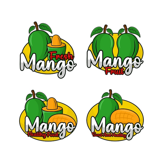 Green mango fruit vector design logo collection