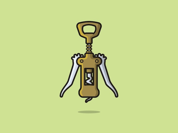 Green Metal Corkscrew for opening wine bottles, with levers and gears vector illustration.