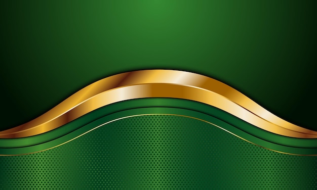 Green metallic and golden stripes wave with line background Vector illustration