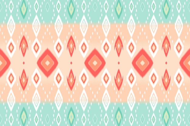 Green mint orange pastel ethnic geometric oriental ikat seamless traditional pattern design for background carpet wallpaper backdrop clothing wrapping batik fabric embroidery style vector