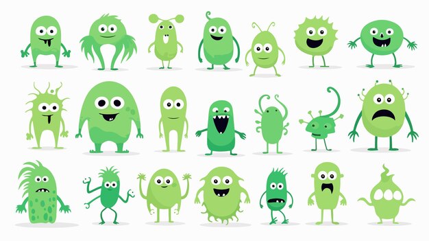 Vector green monster halloween illustrations set