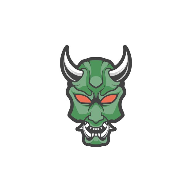 A green monster's face with horns and horns