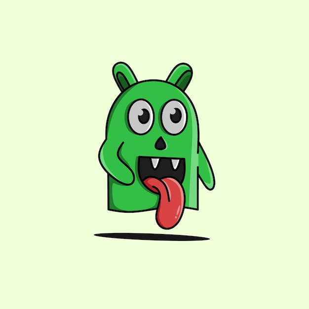 Vector green monster with a tongue sticking out and green eyes.