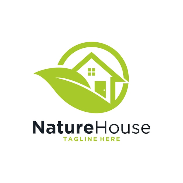 Green nature house with leaf logo design