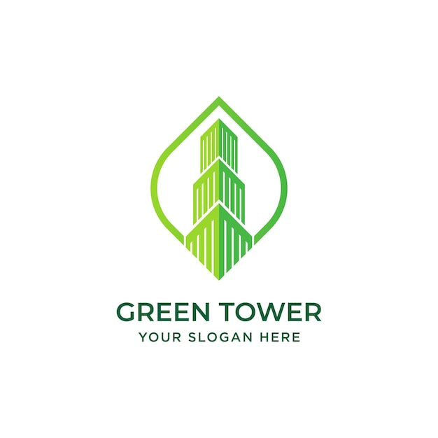 Green nature tower city logo design inspiration