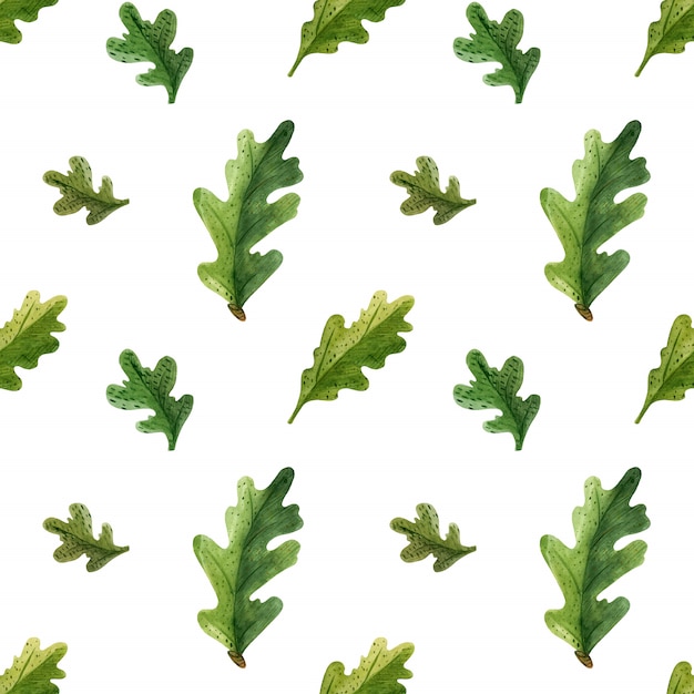 Green Oak Leaves watercolor seamless pattern