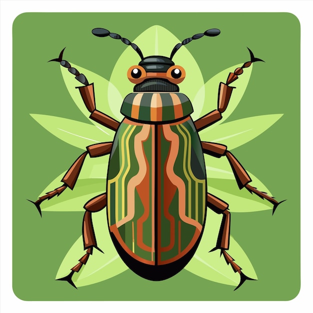 Vector a green and orange beetle with a green background