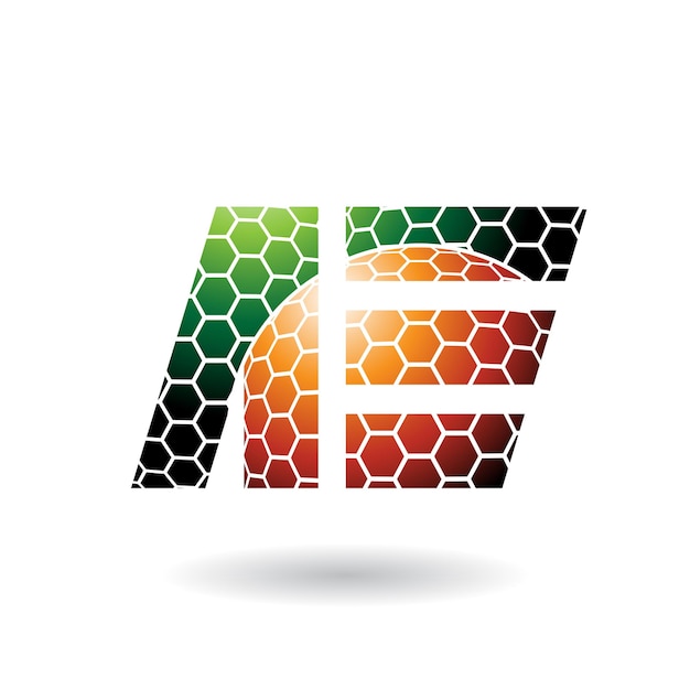 Green and Orange Dual Letters of A and E with Honeycomb Pattern Vector Illustration