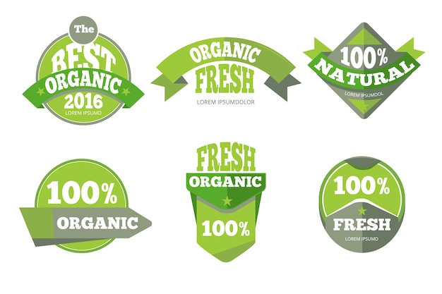 Green organic natural labels set