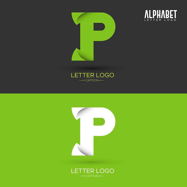 Vector green origami leaf shaped organic p letter logo