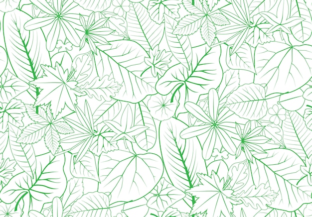 Green outline leaves pattern seamless for nature decoration