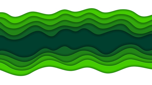 Vector green paper cut waves ecology 3d vector background