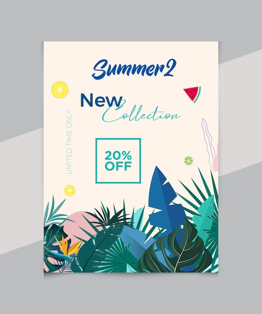 Green Parrot Palm Leaves Summer poster banner template