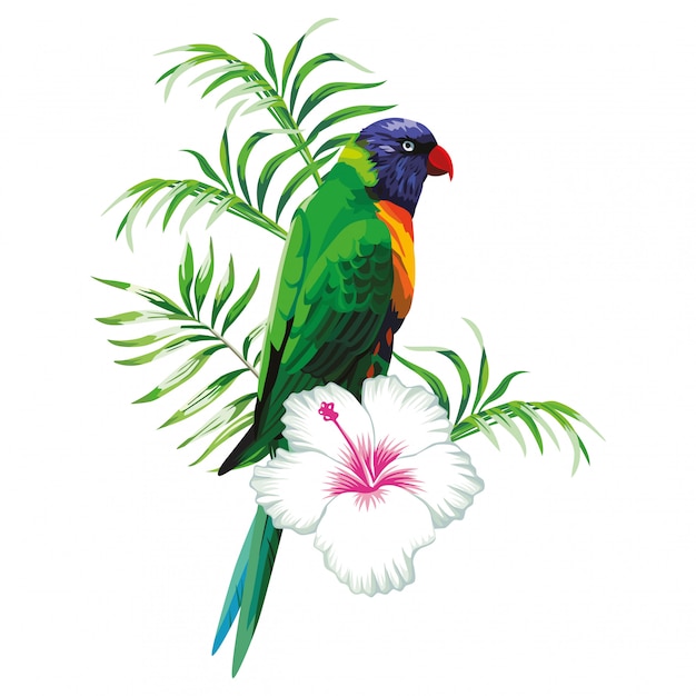 Green parrot with plants