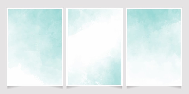 Green pastel watercolor wet wash splash 5x7 invitation card background template collection