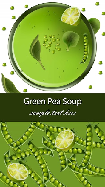 Green pea soup realistic vector