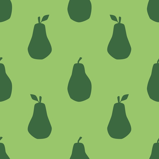 Green Pear Seamless Pattern in Flat Design Style Hand Drawn Pear Fruits on Green Background