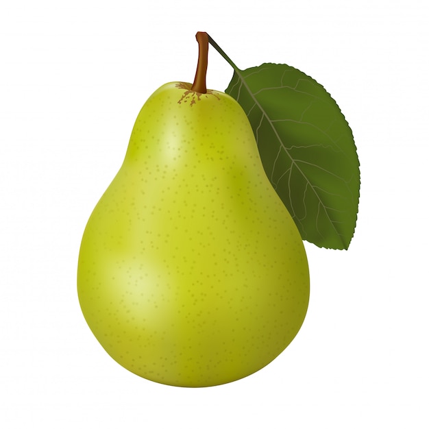 Green pear with a leaf isolated