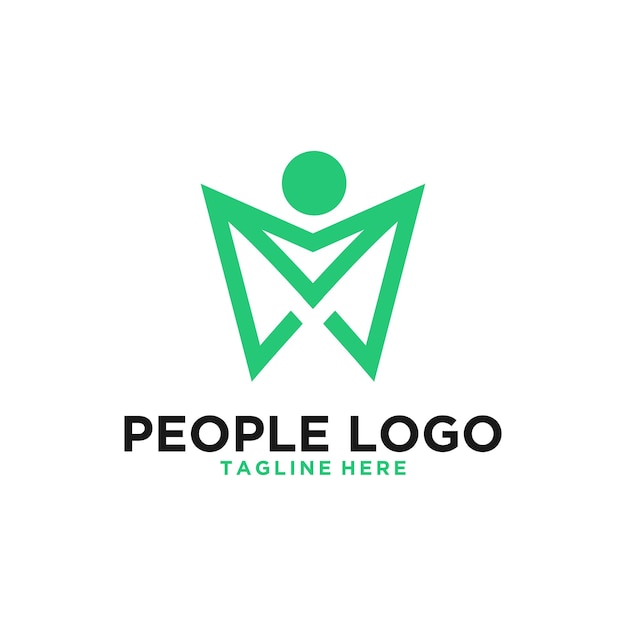 Green people logo with letter M logo design