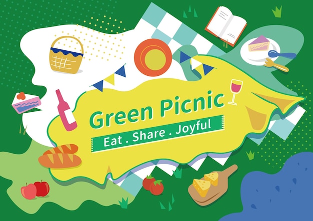 Green picnic with eat share and joyful