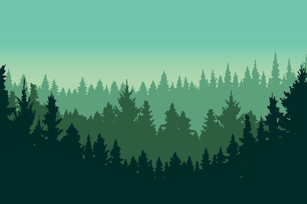 Green pine forest landscape silhouette vector illustration