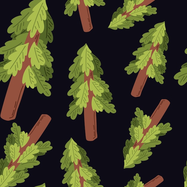 Green pine seamless pattern. Vector illustration on white background, flat style.