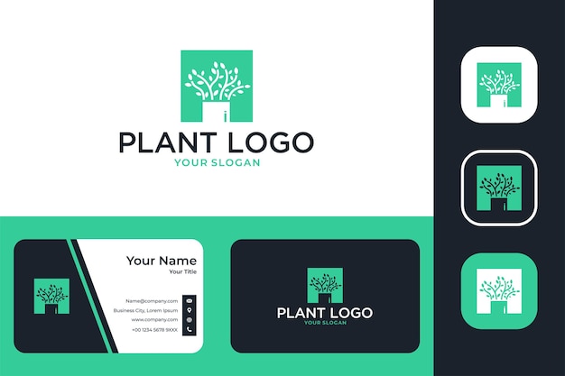 Green plant logo design and business card