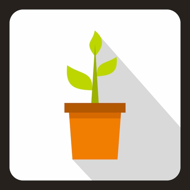 Green plant in a pot icon in flat style on a white background vector illustration