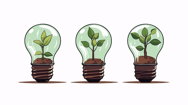 Vector green plant producing energy saving bulbs vector illustration