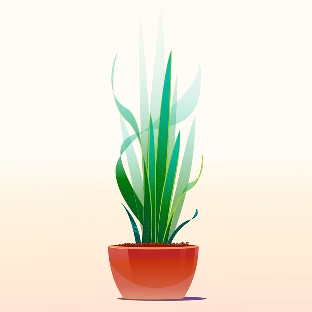 Vector green plant for room, vector drawing, contour graphics